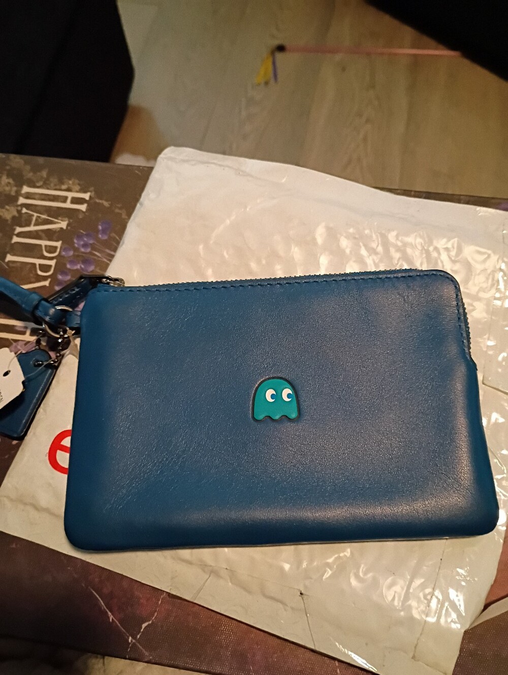 Coach Blue Pac-Man Ghost Zip Wristlet